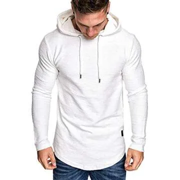 Lexiart Mens Fashion Athletic Hoodies Sport Sweatshirt Solid Color Fleece Pullover White M