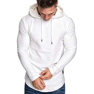 Lexiart Mens Fashion Athletic Hoodies Sport Sweatshirt Solid Color Fleece Pullover White M