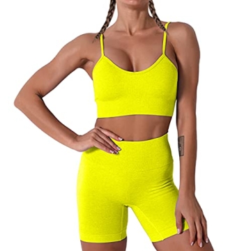 Women Seamless Yoga Set 2 Piece Workout Sport Bra with High Waist Shorts Legging Outfit Tracksuit