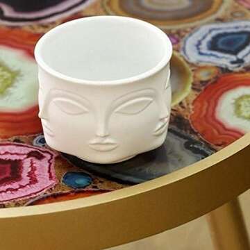 Poitemsic Personality White Ceramic Small Succulent Cactus Face Planter Head Face Flowers Plant Pots...