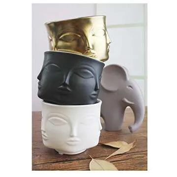 Poitemsic Personality White Ceramic Small Succulent Cactus Face Planter Head Face Flowers Plant Pots Vase