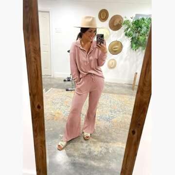 Frolitre Womens Loungewear Sets 2 Piece Sleep Sets for Women Sweatsuits Pajamas Sets with Jogger Sweatpants Sets Pink