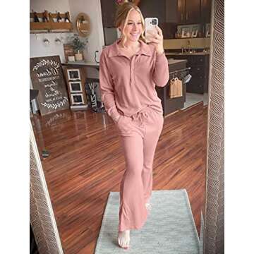 Frolitre Womens Loungewear Sets 2 Piece Sleep Sets for Women Sweatsuits Pajamas Sets with Jogger Sweatpants Sets Pink