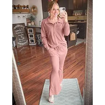 Frolitre Womens Loungewear Sets 2 Piece Sleep Sets for Women Sweatsuits Pajamas Sets with Jogger Sweatpants Sets Pink