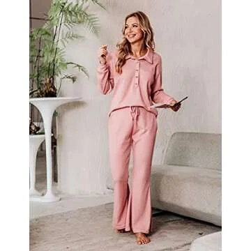 Frolitre Womens Loungewear Sets 2 Piece Sleep Sets for Women Sweatsuits Pajamas Sets with Jogger Sweatpants Sets Pink