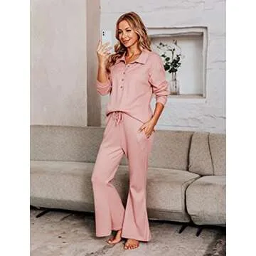 Frolitre Womens Loungewear Sets 2 Piece Sleep Sets for Women Sweatsuits Pajamas Sets with Jogger Sweatpants Sets Pink