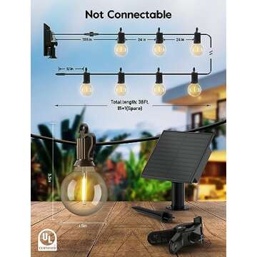 Minetom Solar Outdoor Lights - 38 FT Solar String Lights with USB Port, Commercial Waterproof Shatte...