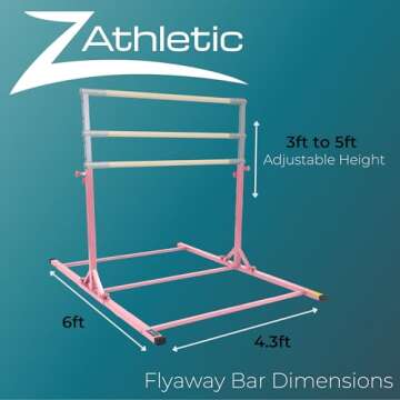 Z ATHLETIC Flyaway Duo Adjustable Horizontal Bar and 4 Ft x 6 Ft Gymnastics Mat, Pink
