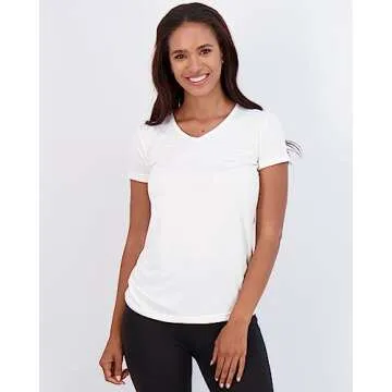 Real Essentials Womens V Neck T-Shirt Ladies Yoga Top Athletic Tees Active Wear Gym Workout Zumba Ex...
