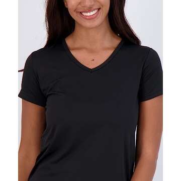 Real Essentials Womens V Neck T-Shirt Ladies Yoga Top Athletic Tees Active Wear Gym Workout Zumba Exercise Running Essentials Quick Dry Fit Dri Fit Moisture Wicking Basic Clothes, Set 9, S, Pack of 5