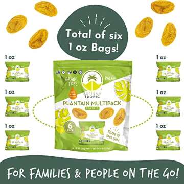 ARTISAN TROPIC Plantain Strips Sea Salt - 6 Pack, 1oz - Vegan, Paleo, Gluten Free Chips - Individual Bags Healthy Snacks for School, Gym, Kids – Whole 30 Approved Foods Baked Banana Chips