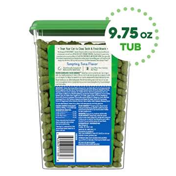 Greenies Feline Adult Dental Cat Treats, Tempting Tuna Flavor, 9.75 oz. Tub