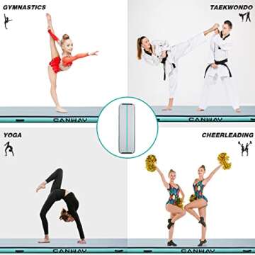 CANWAY Air Tumble Track Inflatable Gymnastics Mat 10ft/13ft/16ft/20ft Gymnastics Training Mat with Electric Air Pump for Home/Outdoor/Gym/Cheerleading/Yoga