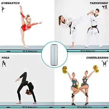 CANWAY Air Tumble Track Inflatable Gymnastics Mat 10ft/13ft/16ft/20ft Gymnastics Training Mat with Electric Air Pump for Home/Outdoor/Gym/Cheerleading/Yoga