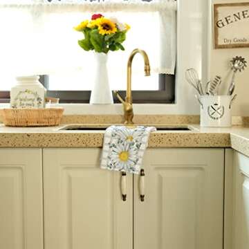 GEEORY Spring Kitchen Towels for Spring Decor White Daisy Dish Towels 18 x 26 Inch Ultra Absorbent Bar Drying Cloth Hello Spring Hand Towel for Kitchen Bathroom Party Home Decorations Set of 2