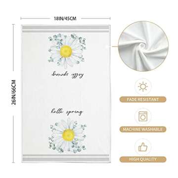 GEEORY Spring Kitchen Towels for Spring Decor White Daisy Dish Towels 18 x 26 Inch Ultra Absorbent Bar Drying Cloth Hello Spring Hand Towel for Kitchen Bathroom Party Home Decorations Set of 2