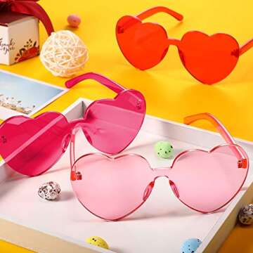 Maxdot 3 Pieces Heart Shaped Sunglasses Candy Color Rimless Heart Glasses for Women Colorful Summer ...