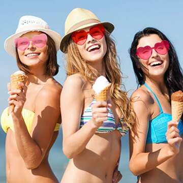 Maxdot 3 Pieces Heart Shaped Sunglasses Candy Color Rimless Heart Glasses for Women Colorful Summer Party Favors(Pink, Rose Red, Red)