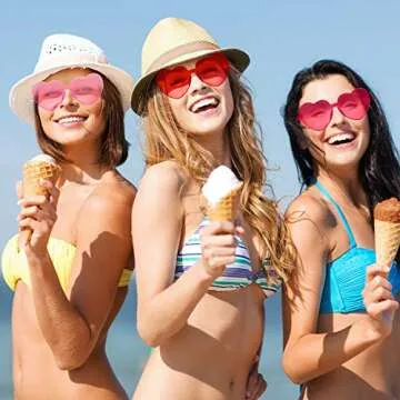 Maxdot 3 Pieces Heart Shaped Sunglasses Candy Color Rimless Heart Glasses for Women Colorful Summer Party Favors(Pink, Rose Red, Red)