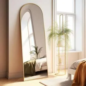BEVERDY Full Length Mirror, Floor Mirror, 18"×58" Arched Full Length Mirror with Stand, Full Body Mirror, Standing Mirror, Wall Mounted Mirror for Bedroom, Living Room, Gold