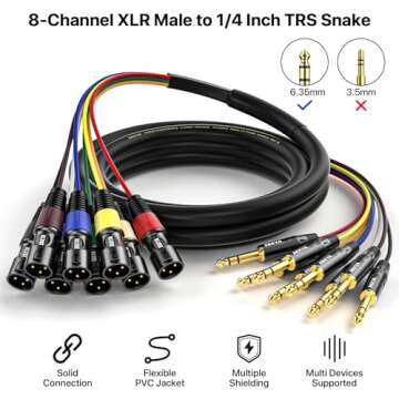 EBXYA 8 Channel 1/4 Inch TRS to XLR Snake Cables, 6.35mm Male Jack Stereo Audio Balanced Line to XLR...