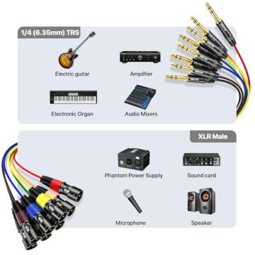 EBXYA 8 Channel TRS to XLR Snake Cable 10ft