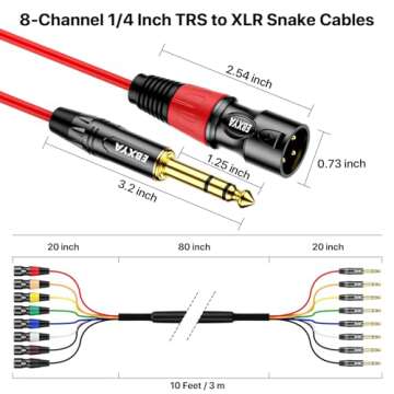 EBXYA 8 Channel TRS to XLR Snake Cable 10ft