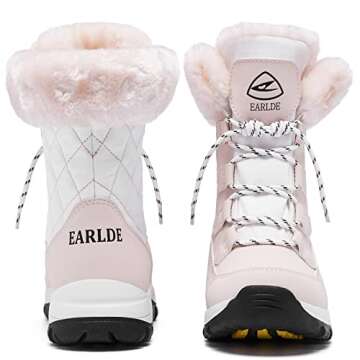EARLDE Women’s Snow Boot With Waterproof Lace Up Mid-Calf Outdoor Winter Deep Tread Rubber Sole