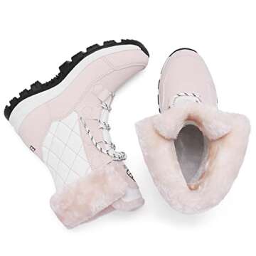 EARLDE Women’s Snow Boot With Waterproof Lace Up Mid-Calf Outdoor Winter Deep Tread Rubber Sole