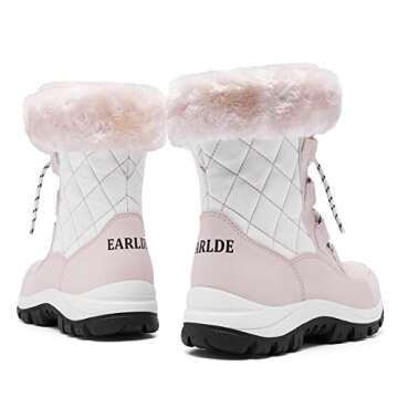 EARLDE Women’s Snow Boot With Waterproof Lace Up Mid-Calf Outdoor Winter Deep Tread Rubber Sole