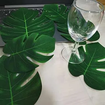 LUOSHAORU Artificial Palm Leaves 36pcs Fake Green Leaf,Faux Monstera Leaves Tropical Faux Leaves for Safari Jungle Hawaiian Luau Party Table Decoration Wedding Birthday Theme Party