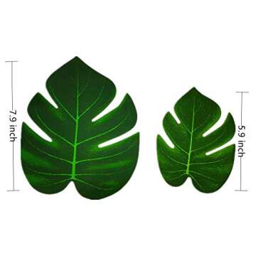 LUOSHAORU Artificial Palm Leaves 36pcs Fake Green Leaf,Faux Monstera Leaves Tropical Faux Leaves for Safari Jungle Hawaiian Luau Party Table Decoration Wedding Birthday Theme Party