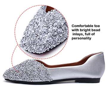 QXCGDYXT Silver Flats Shoes Women Rhinestone Square Fashion Ballet Flats Wedding Flats for Women Comfortable Slip on Low Heel Dress Shoes Size - 8.5
