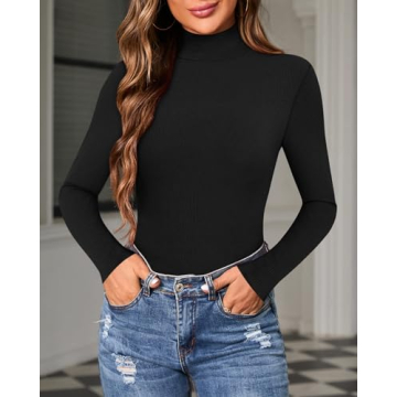 MANGOPOP Long Sleeve Bodysuit for Women - Mock Neck Style