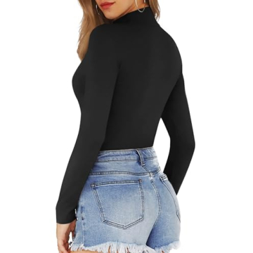 MANGOPOP Long Sleeve Bodysuit for Women - Mock Neck Style