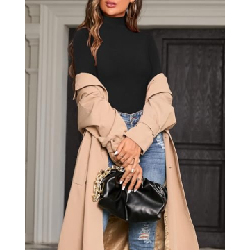 MANGOPOP Long Sleeve Bodysuit for Women - Mock Neck Style