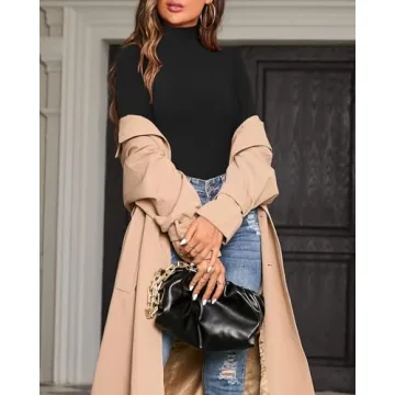 MANGOPOP Long Sleeve Bodysuit for Women - Mock Neck Style