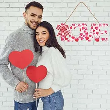 Bagnizer Valentine Hello Wooden Door Sign with Bow Decoration