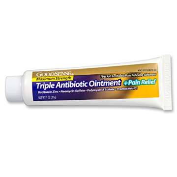 GoodSense Maximum Strength Triple Antibiotic Ointment plus Pain Relief, Soothes Painful Cuts, Scrapes, and Burns, While Preventing Infection, 1 Ounce