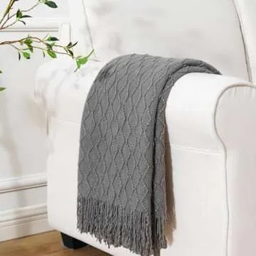 BATTILO HOME Dark Grey Knitted Throw Blanket 50"x60"