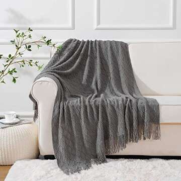 BATTILO HOME Dark Grey Knitted Throw Blanket 50"x60"