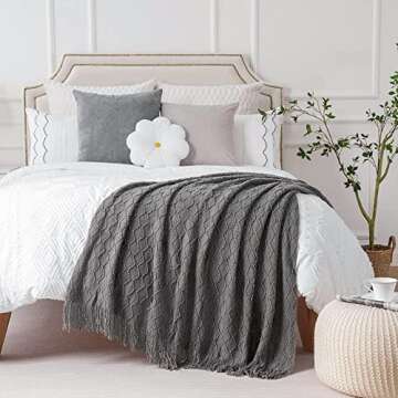 BATTILO HOME Dark Grey Knitted Throw Blanket 50"x60"