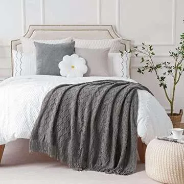 BATTILO HOME Dark Grey Knitted Throw Blanket 50"x60"