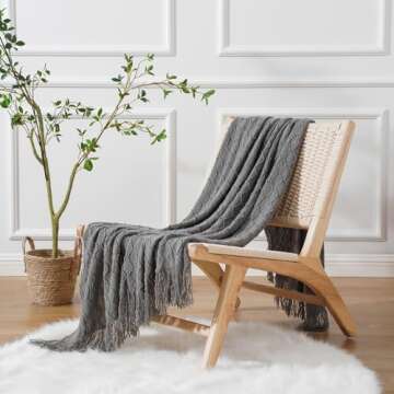 BATTILO HOME Dark Grey Knitted Throw Blanket 50"x60"