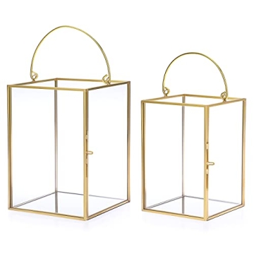 OwnMy Decorative Gold Glass Hurricane Candle Holders - 2-Pack for Weddings and Home Decor