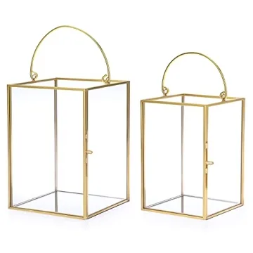 OwnMy Decorative Gold Glass Hurricane Candle Holders - 2-Pack for Weddings and Home Decor