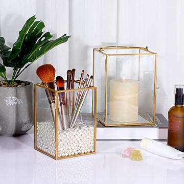 Elegant Gold Glass Hurricane Candle Holders Set