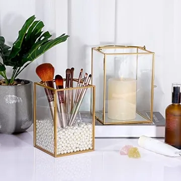 Elegant Gold Glass Hurricane Candle Holders Set