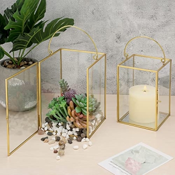Elegant Gold Glass Hurricane Candle Holders Set
