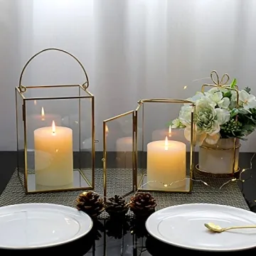 Elegant Gold Glass Hurricane Candle Holders Set
